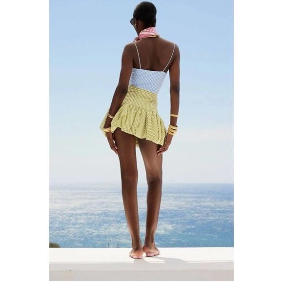 NWT CAROLINE CONSTAS Green White Gingham Checkered Reina Bubble Mini Skirt S - Picture 14 of 15